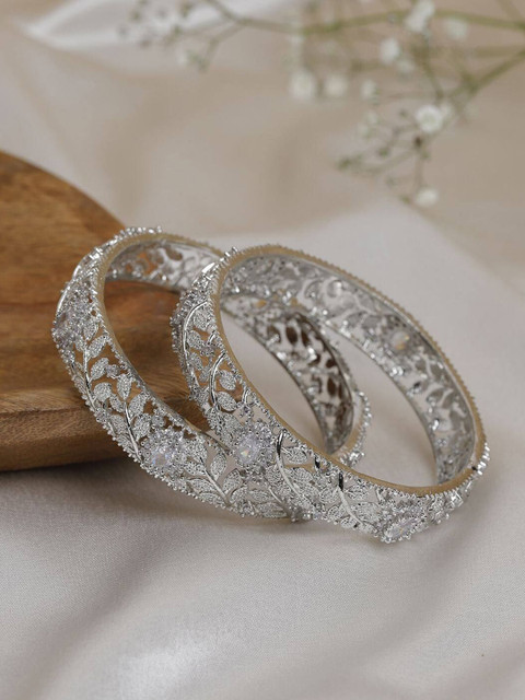 The Pari Set Of 2 Rhodium-Plated American Diamond-Studded Bangles - Image 3
