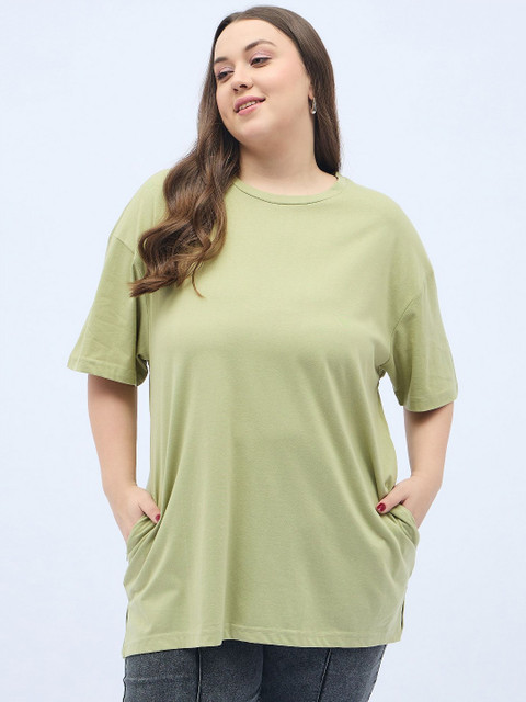 ANJIR Plus Size Round Neck Drop-Shoulder Sleeves Oversized T-shirt