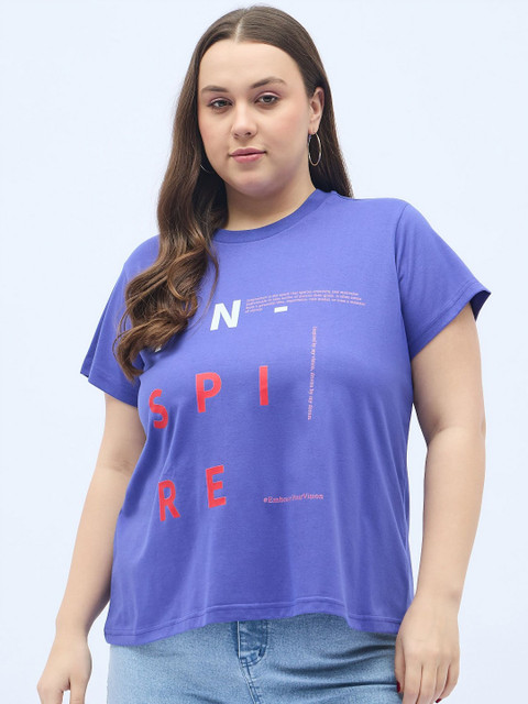 ANJIR Plus Size Typography Printed Round Neck Oversized T-shirt