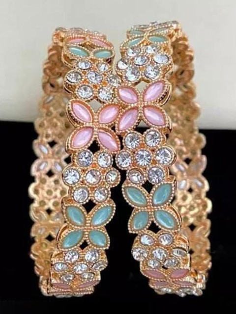 The Pari Set Of 2 Rose Gold-Plated Artificial Stone-Studded Bangles