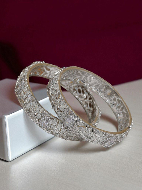 The Pari Set Of 2 Rhodium-Plated American Diamond-Studded Bangles - Image 2