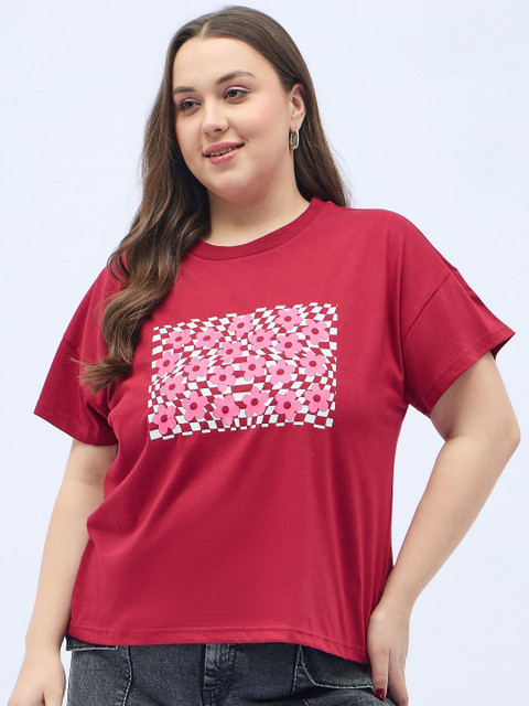 ANJIR Women Plus Size Graphic Printed Round Neck Cotton T-shirt
