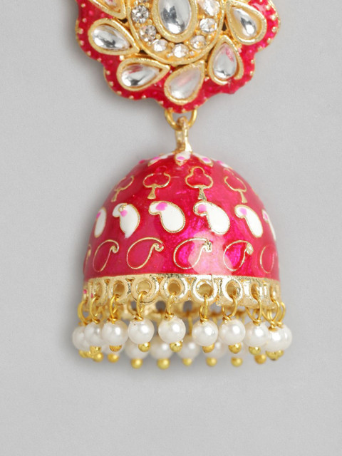 Anouk Gold Plated Artificial Stones and Beads Dome Shaped Jhumkas Earrings - Image 2