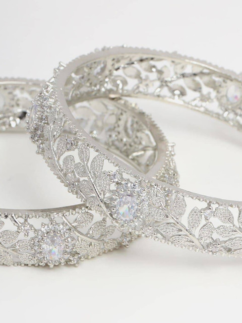 The Pari Set Of 2 Rhodium-Plated American Diamond-Studded Bangles - Image 6