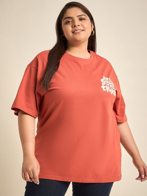 ANJIR Plus Size Typography Printed Round Neck Oversized T-shirt