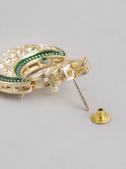 Anouk Gold Plated Crescent Shaped Kundan Studded Drop Earrings - Image 4