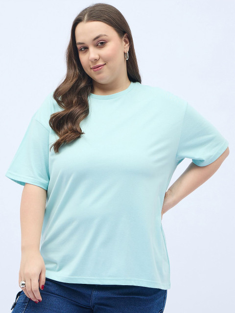 ANJIR Women Plus Size Solid Round Neck T-shirt