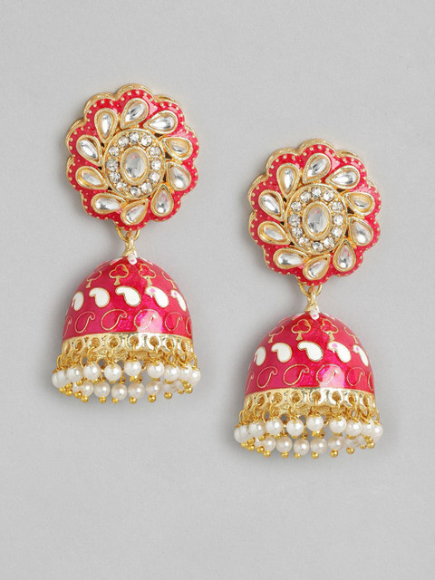 Anouk Gold Plated Artificial Stones and Beads Dome Shaped Jhumkas Earrings