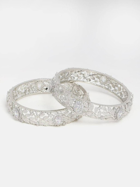 The Pari Set Of 2 Rhodium-Plated American Diamond-Studded Bangles - Image 5