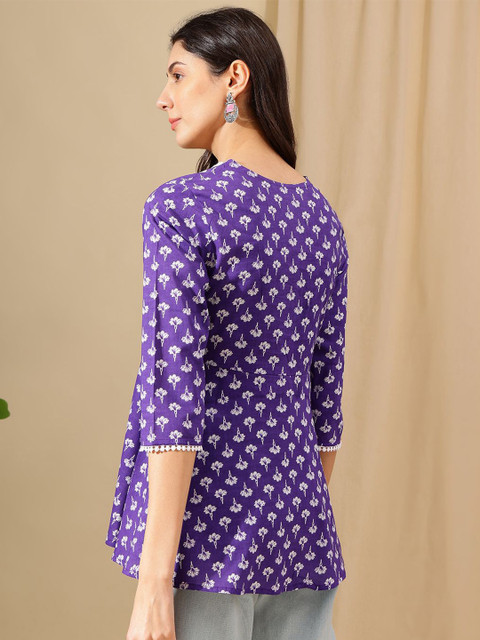 HERE&NOW Women Floral Printed Square Neck Cotton Top - Image 6
