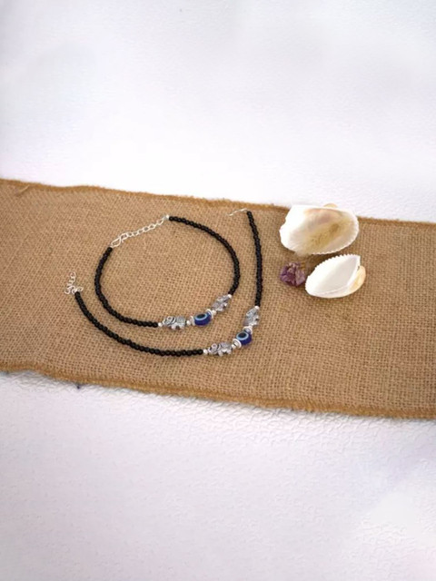 HIGH TRENDZ Silver-Plated Artificial Beaded Anklets