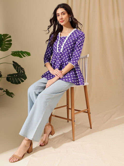 HERE&NOW Women Floral Printed Square Neck Cotton Top - Image 7
