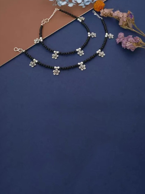 HIGH TRENDZ Silver-Plated Artificial Beaded Anklets