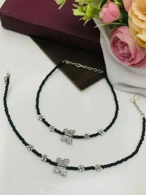 HIGH TRENDZ Silver-Plated Artificial Beaded Anklets