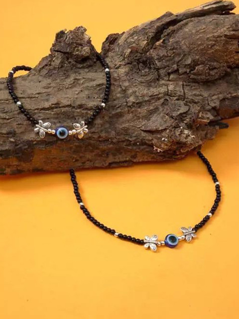 HIGH TRENDZ Silver-Plated Artificial Beaded Anklets