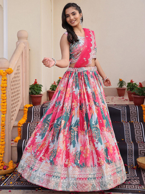 Warthy Ent Embroidered Sequinned Semi-Stitched Lehenga & Unstitched Blouse With Dupatta