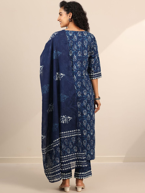 Libas Women Floral Printed Regular Kurta with Trousers & Dupatta - Image 4