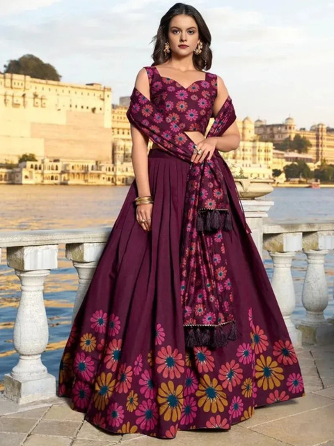 Warthy Ent Printed Sequinned Semi-Stitched Lehenga With Unstitched Blouse And Dupatta