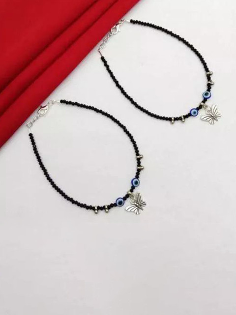 HIGH TRENDZ Silver-Plated Artificial Beaded Anklets