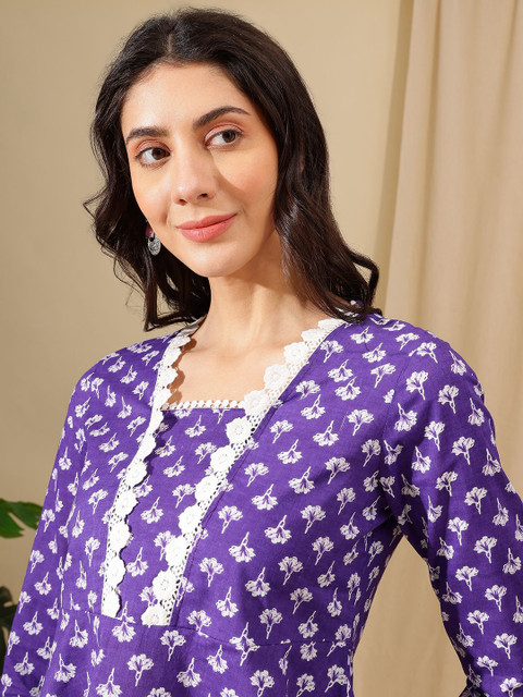 HERE&NOW Women Floral Printed Square Neck Cotton Top - Image 3