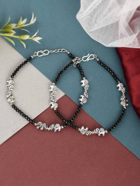 HIGH TRENDZ Silver-Plated Artificial Beaded Anklets