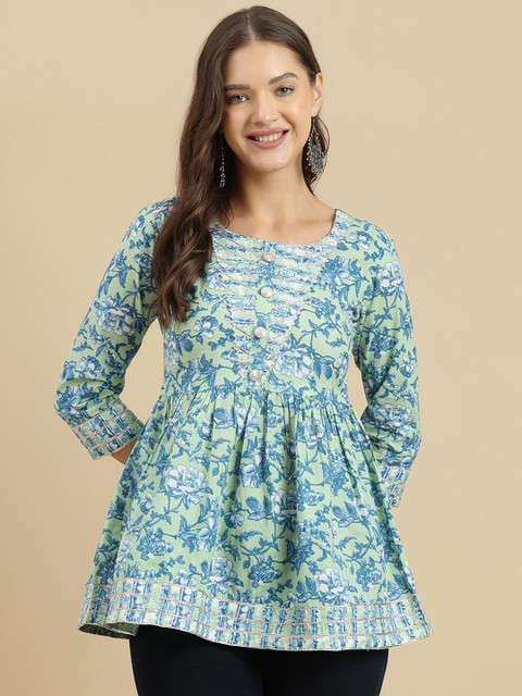 HERE&NOW Women Ethnic Motifs Printed Cotton Top