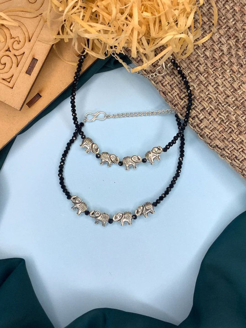 HIGH TRENDZ Silver-Plated Artificial Beaded Anklets