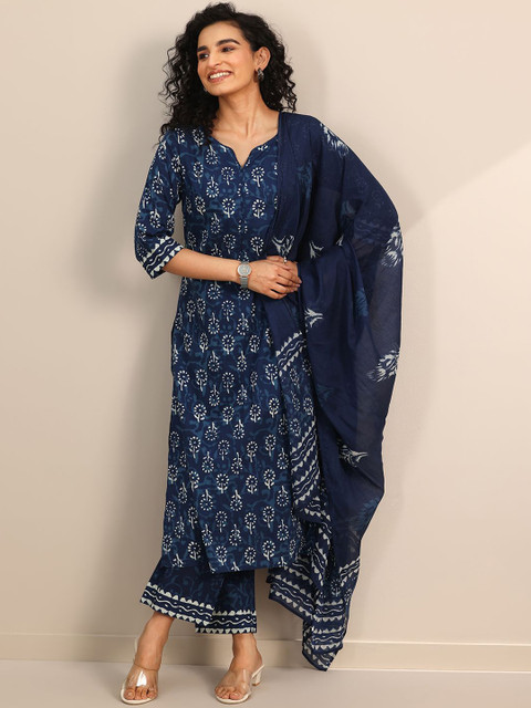 Libas Women Floral Printed Regular Kurta with Trousers & Dupatta - Image 5