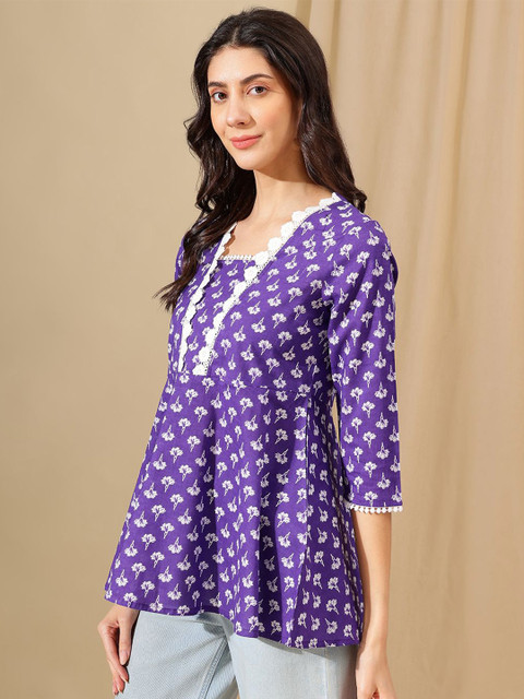 HERE&NOW Women Floral Printed Square Neck Cotton Top - Image 5