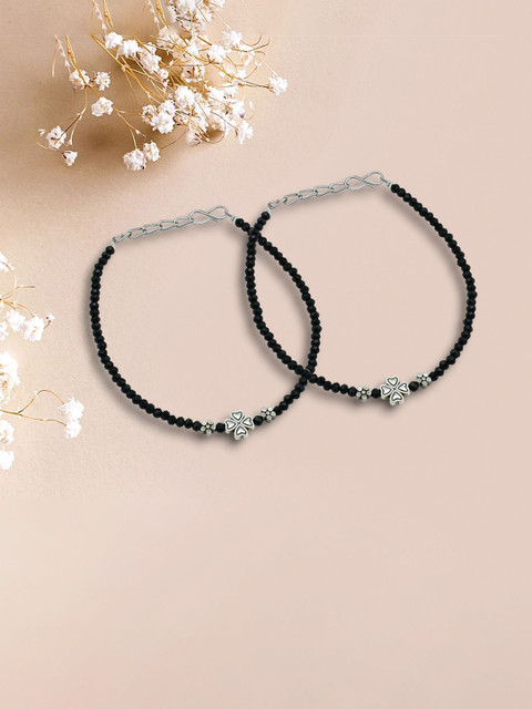 HIGH TRENDZ Silver-Plated Artificial Beaded Anklets