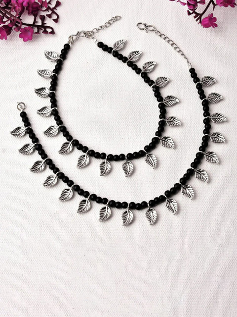 HIGH TRENDZ Silver-Plated Artificial Beaded Anklets