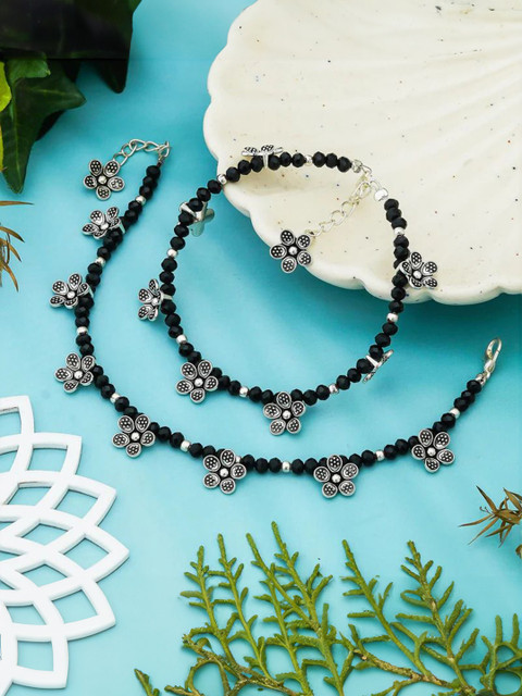 HIGH TRENDZ Silver-Plated Artificial Beaded Anklets