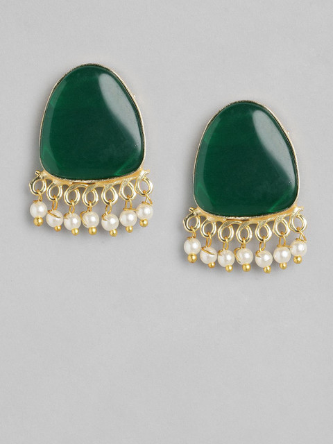 Anouk Gold-Plated Artificial Stones Studded & Beaded Geometric Shaped Studs