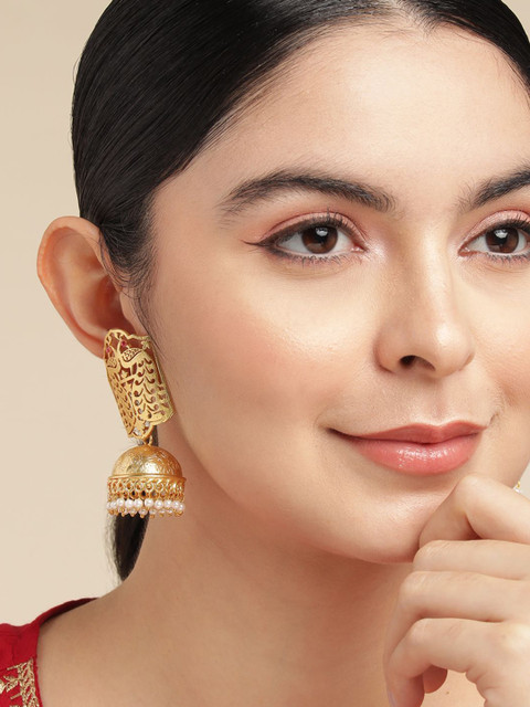 Anouk Gold-Plated Artificial Beaded Dome Shaped Jhumkas