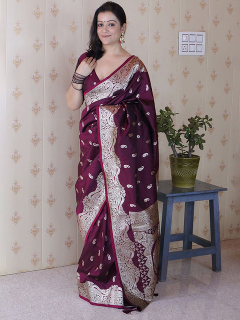 all about you Ethnic Motifs Woven Design Zari Banarasi Saree