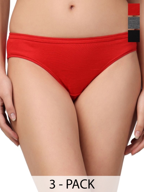 Moda Rapido Pack of 3 Mid-RiseHipsterBriefs MR-1005 Panty Red-Black-Grey