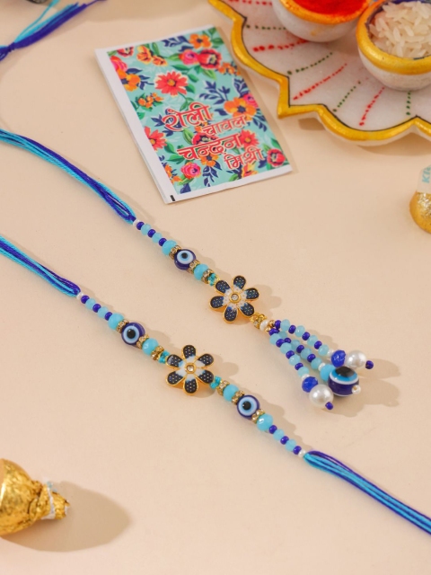 Sangria Evil Eye Beaded Bhaiya Bhabhi Rakhi With Roli Chawal Chandan & Mishri