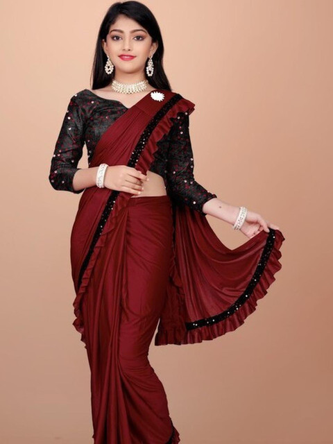 HARIOM FASHION Maroon Lycra Sarees