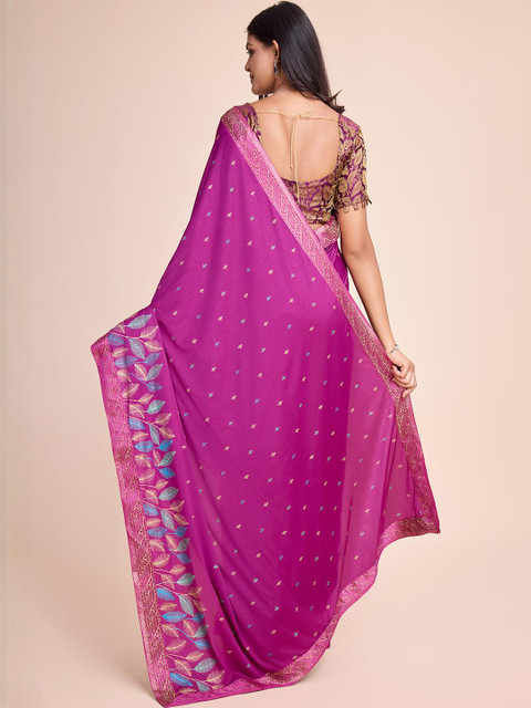 HARIOM FASHION Leaf Print Saree - Image 4