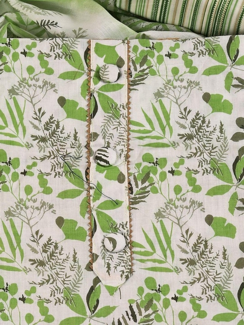 Green Soft Cotton Floral Printed Unsticthed Dress Material - Image 5