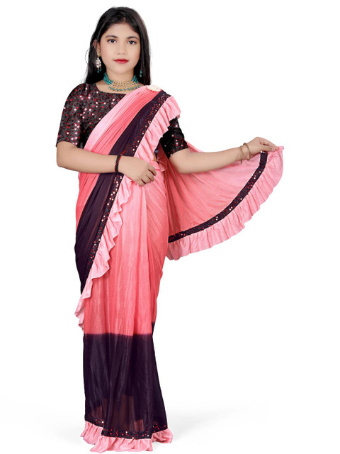 HARIOM FASHION Girls Grey Sarees