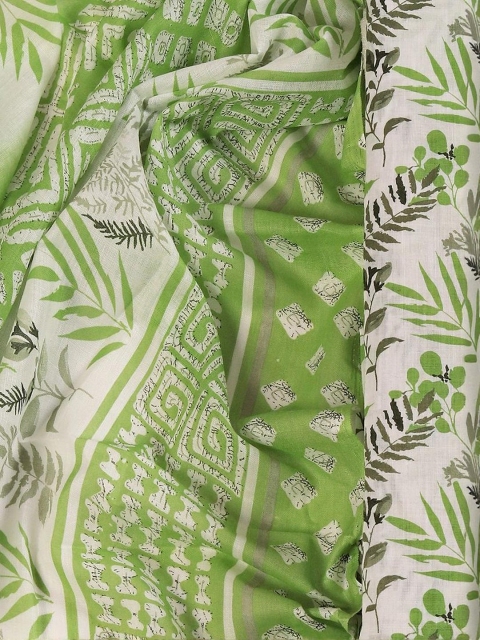 Green Soft Cotton Floral Printed Unsticthed Dress Material - Image 2