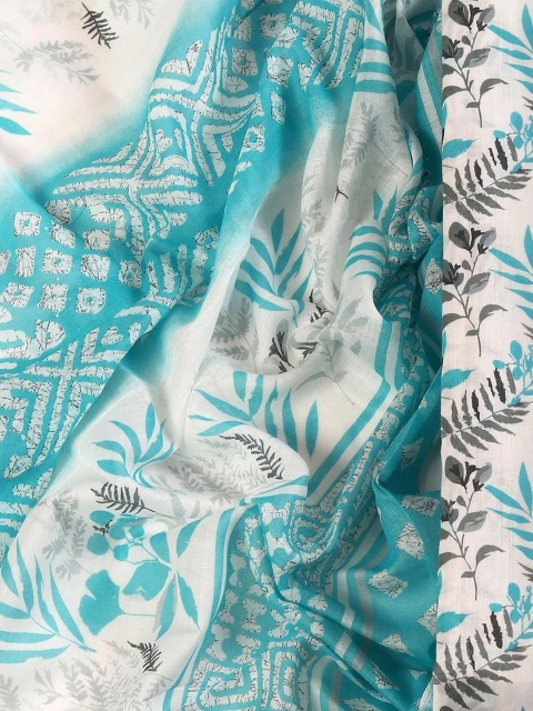 Blue Soft Cotton Floral Printed Unsticthed Dress Material - Image 2