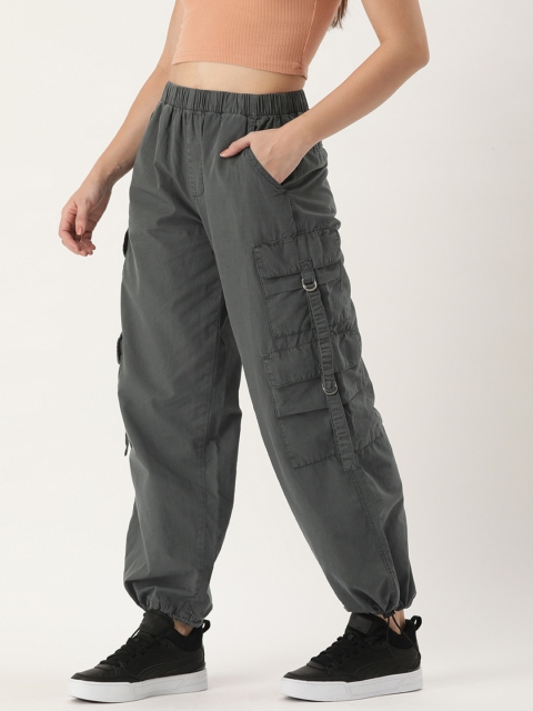 Bene Kleed Women Pure Cotton Parachute Fit High-Rise Cargo Trousers