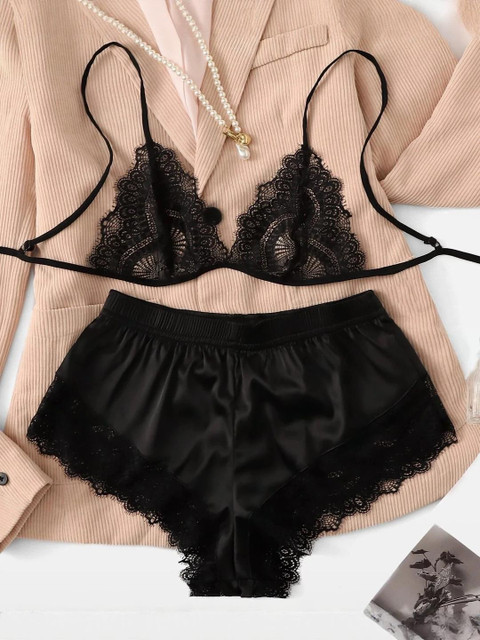 PHALIN Women Black Nightdress