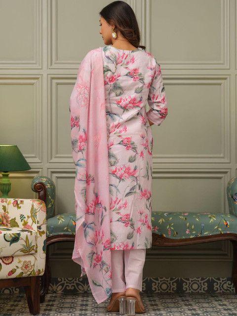 Sangria Women Floral Printed Cotton Kurta with Trousers & Dupatta - Image 7