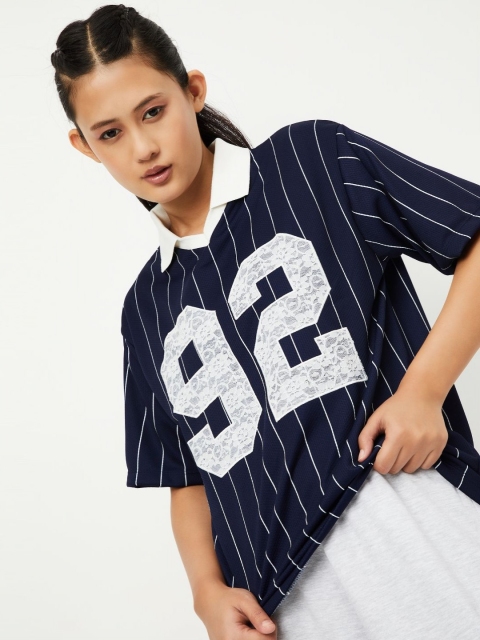 max Women Striped Polo Collar T-shirt