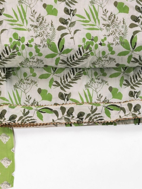 Green Soft Cotton Floral Printed Unsticthed Dress Material - Image 4