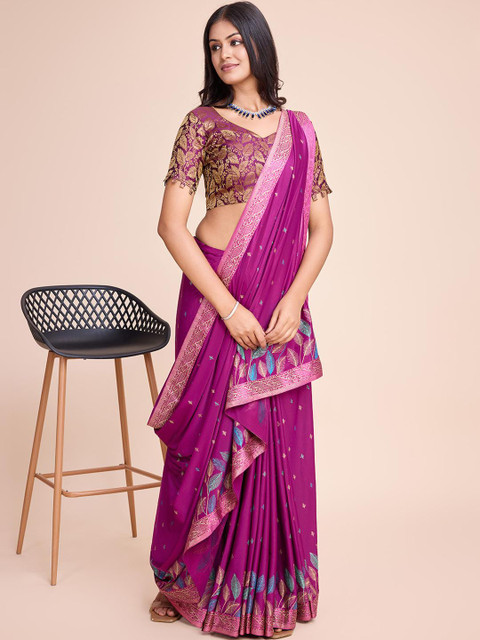 HARIOM FASHION Leaf Print Saree - Image 3