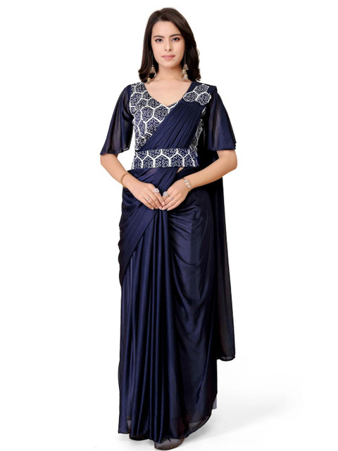 HARIOM FASHION Girls Blue Sarees